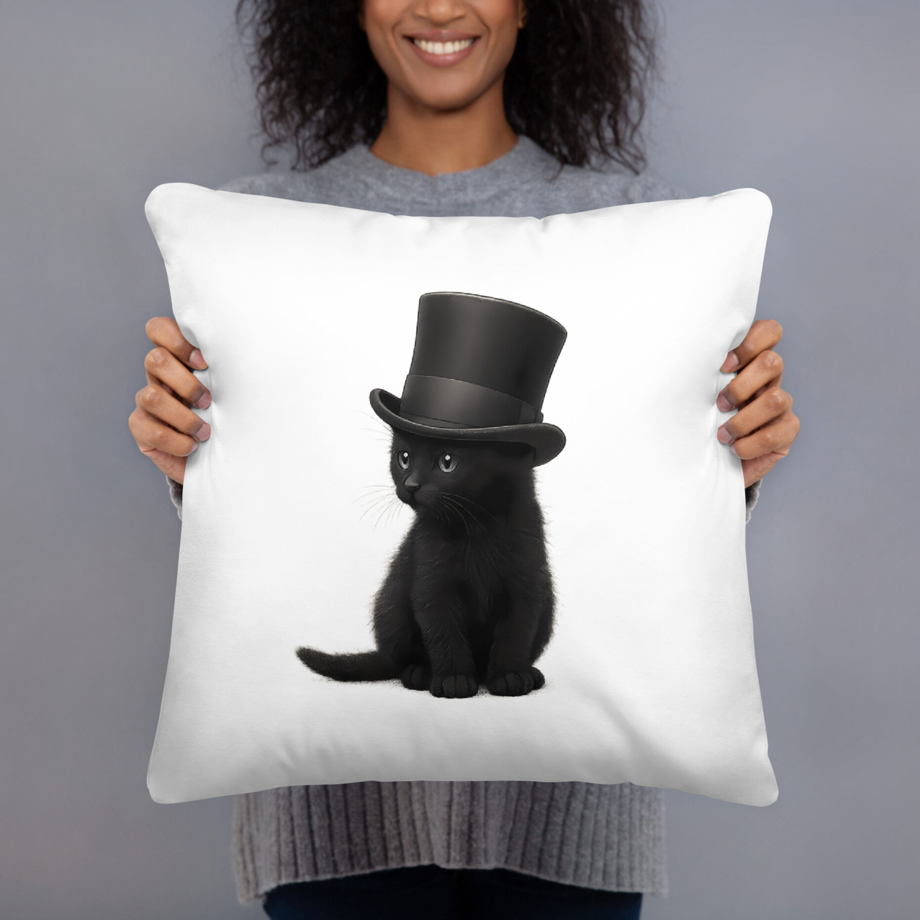 Sir Whiskers – Black Cat with Top Hat (Pillow) - Image 3