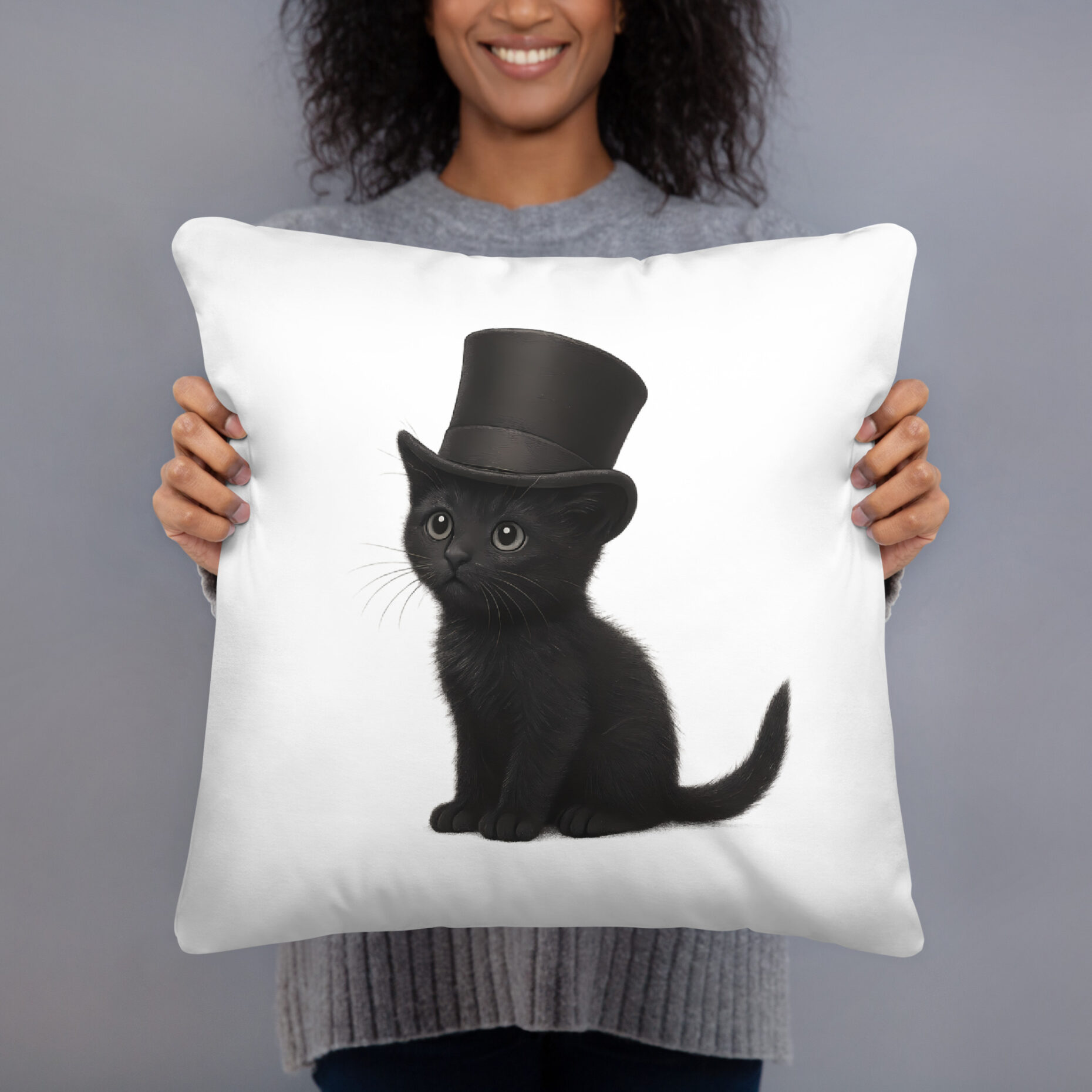 Sir Whiskers – Black Cat with Top Hat (Pillow) - Image 2