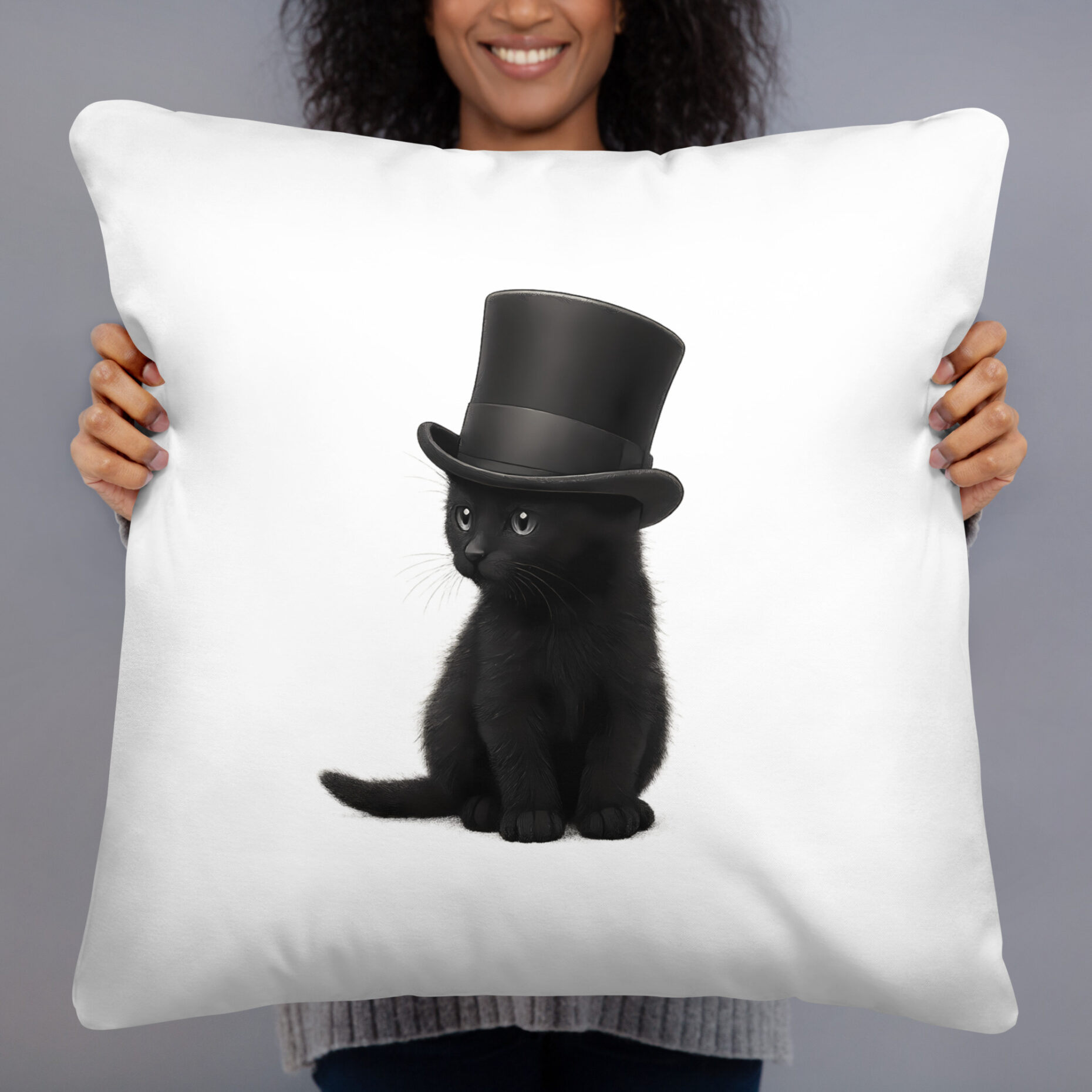 Sir Whiskers – Black Cat with Top Hat (Pillow) - Image 5