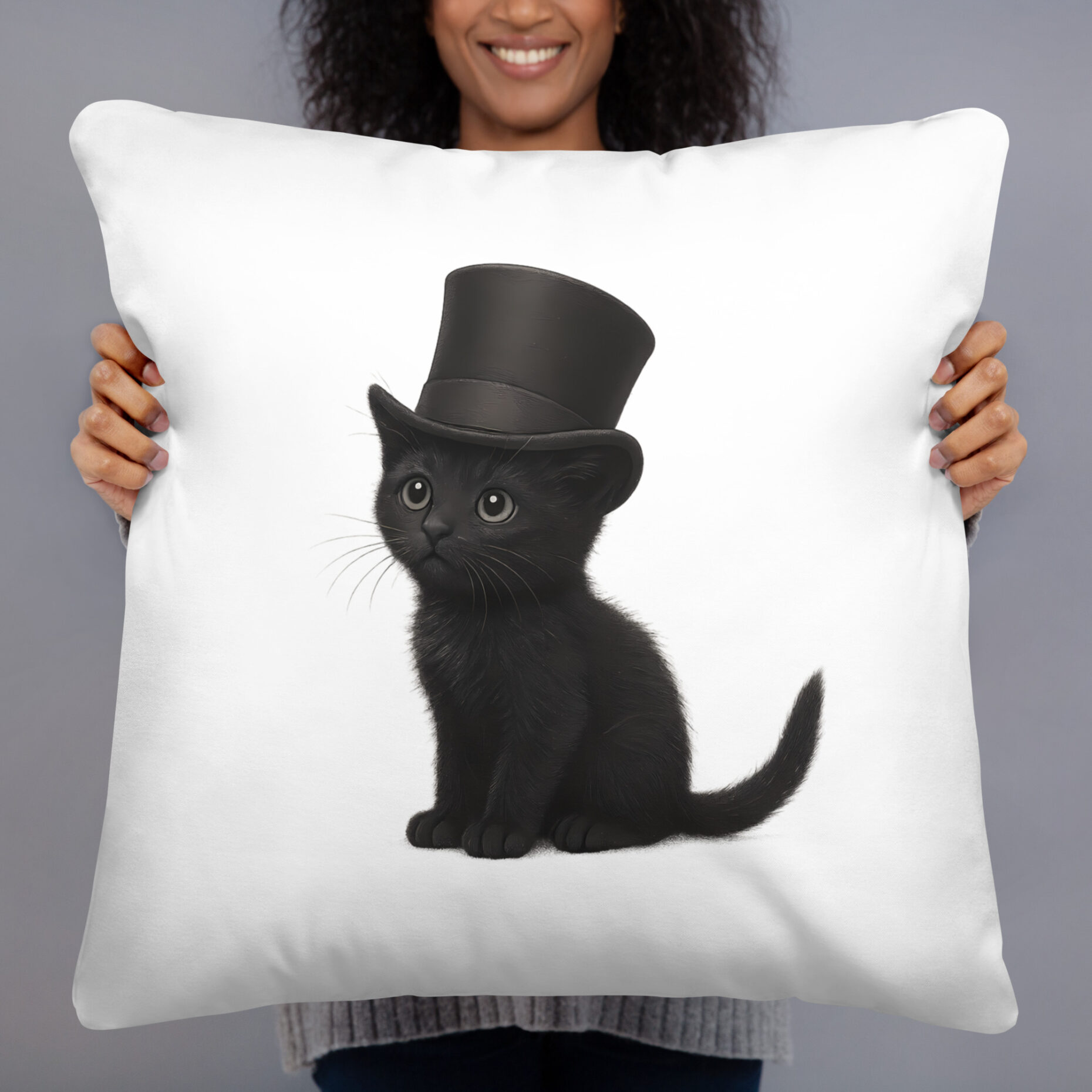 Sir Whiskers – Black Cat with Top Hat (Pillow) - Image 4