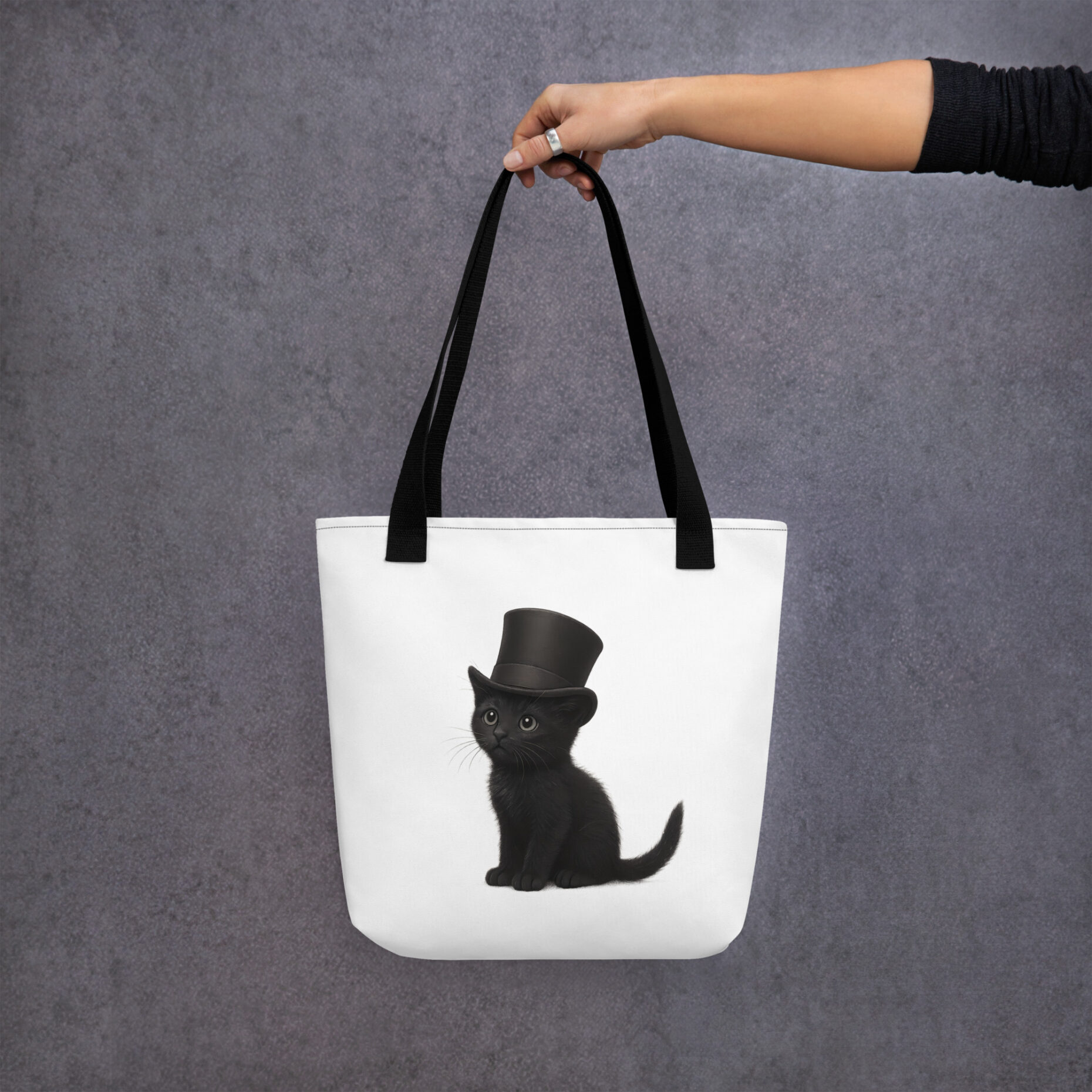 Sir Whiskers – Black Cat with Top Hat (Tote Bag)